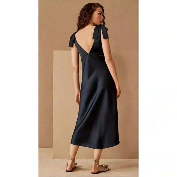 NWT Sachin & Babi Hudson Satin Midi Dress Cocktail in Navy Blue Anthropologie - Picture 2 of 13